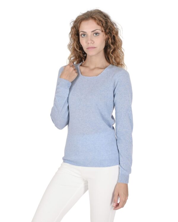 Crown of Edinburgh Cashmere Womens Square Neck Sweater COE 0024 LIGHT BLUE